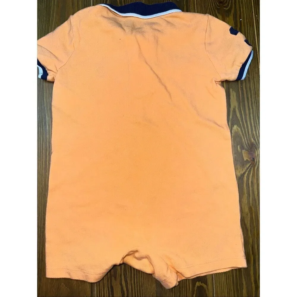 Y2K Polo Ralph Lauren Big Pony Rugby Polo one piece Orange Navy Blue Collar 18 m